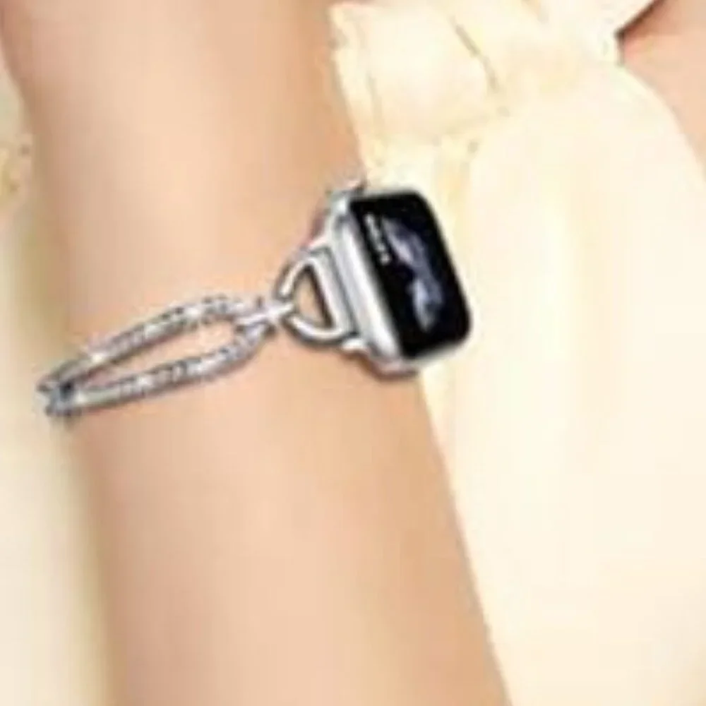 NEW Slim Silver Sparkle Diamond Apple Watch Band - Picture 4 of 5